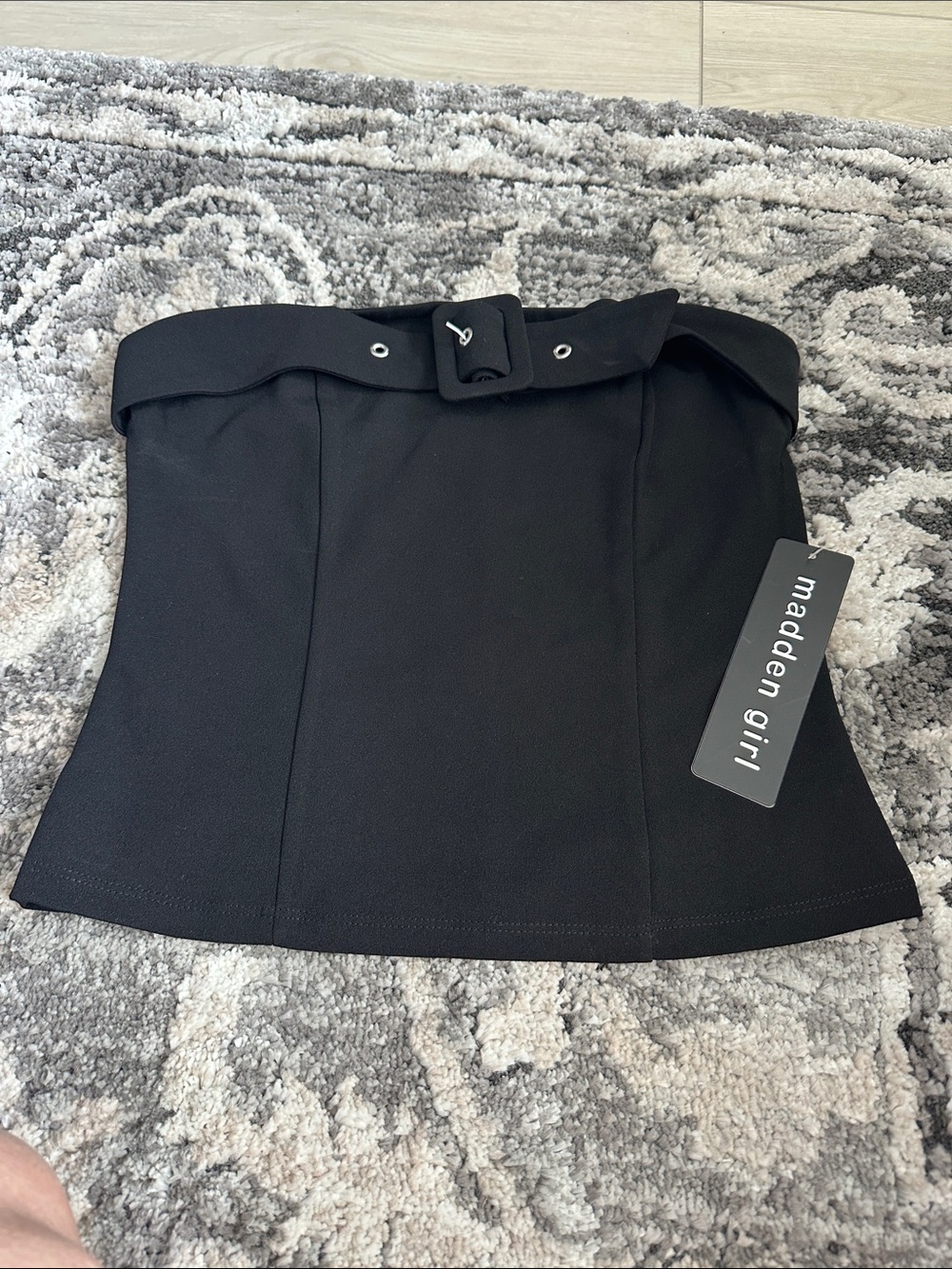 Madden Girl Black Belted Strapless top